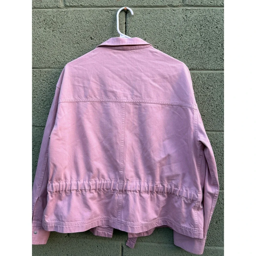 Dip Womens Pink Utility Jacket Snap Front Drawstring Waist Mauve Denim Medium - Picture 10 of 13